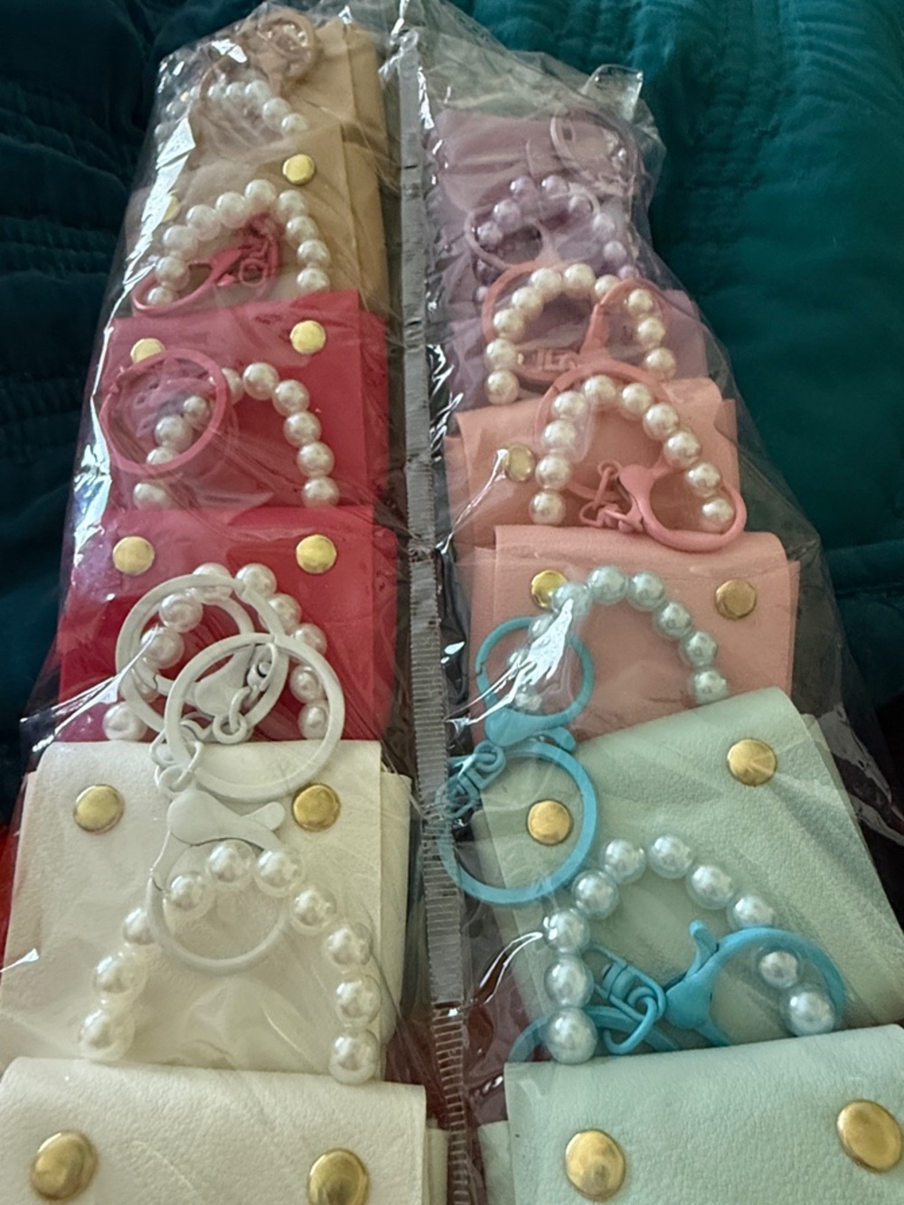 Set of 12 Mini Purse Keychain - Multi-Color Set. Pearl Strap on Purse!